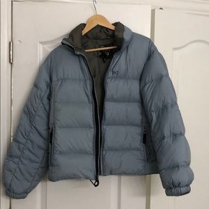 AK Burton baby blue down puffer jacket.